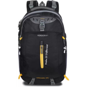 AEROCRAFT Ultimate Waterproof Travel Backpack Camping Hiking Trecking Bag With Rain Cover Rucksack – 45 L (Black)